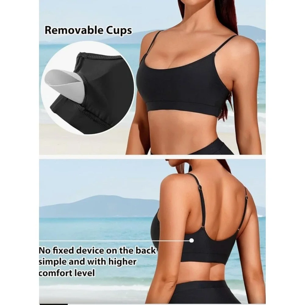 Tempt Me Women Black 2 Piece Swimsuit High Waisted Bikini Set Tummy Control, Med